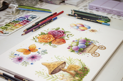 Sticker Illustration mit Aquarellmalerei